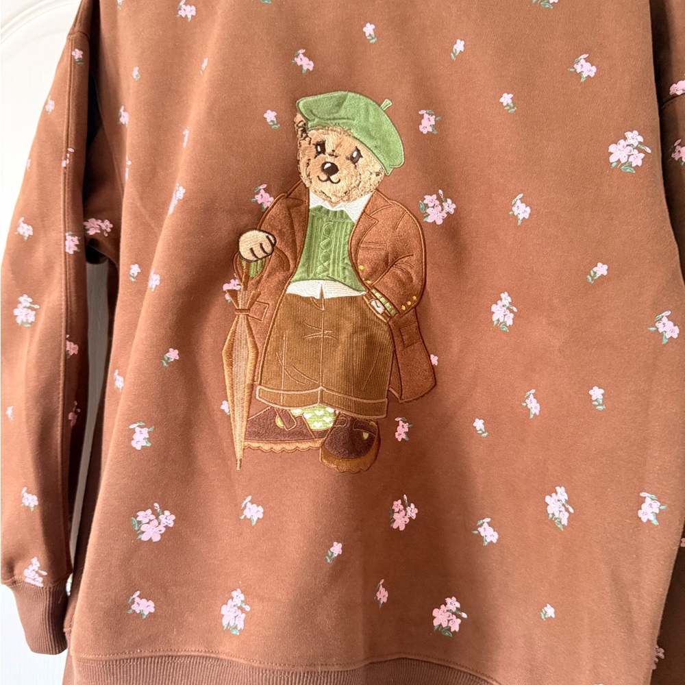 Brown Bear Embroidered Crewneck Sweater